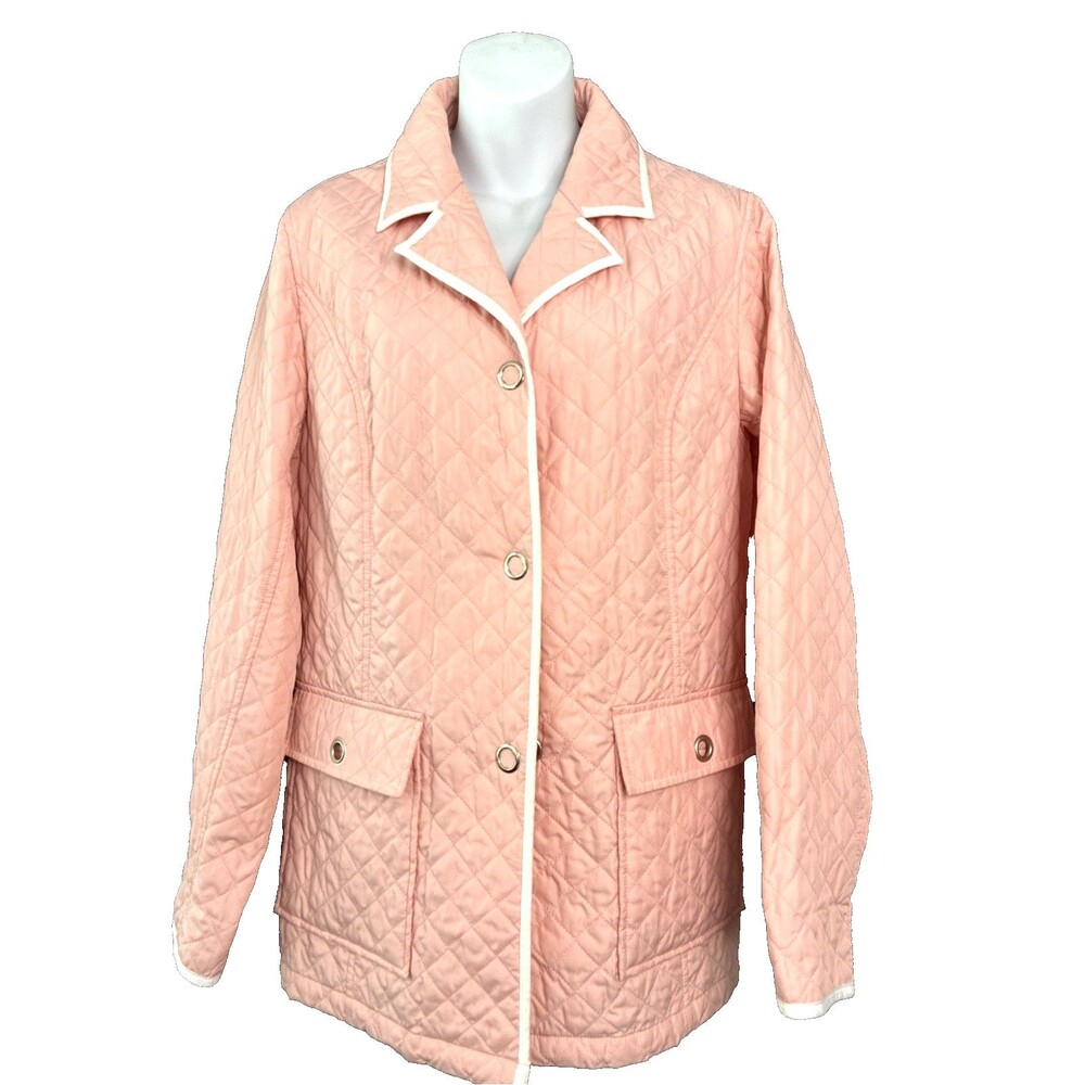 Vtg 90s Utex Quilted Light Barn Jacket Sz L Pink Contrast White Preppy Gorpcore